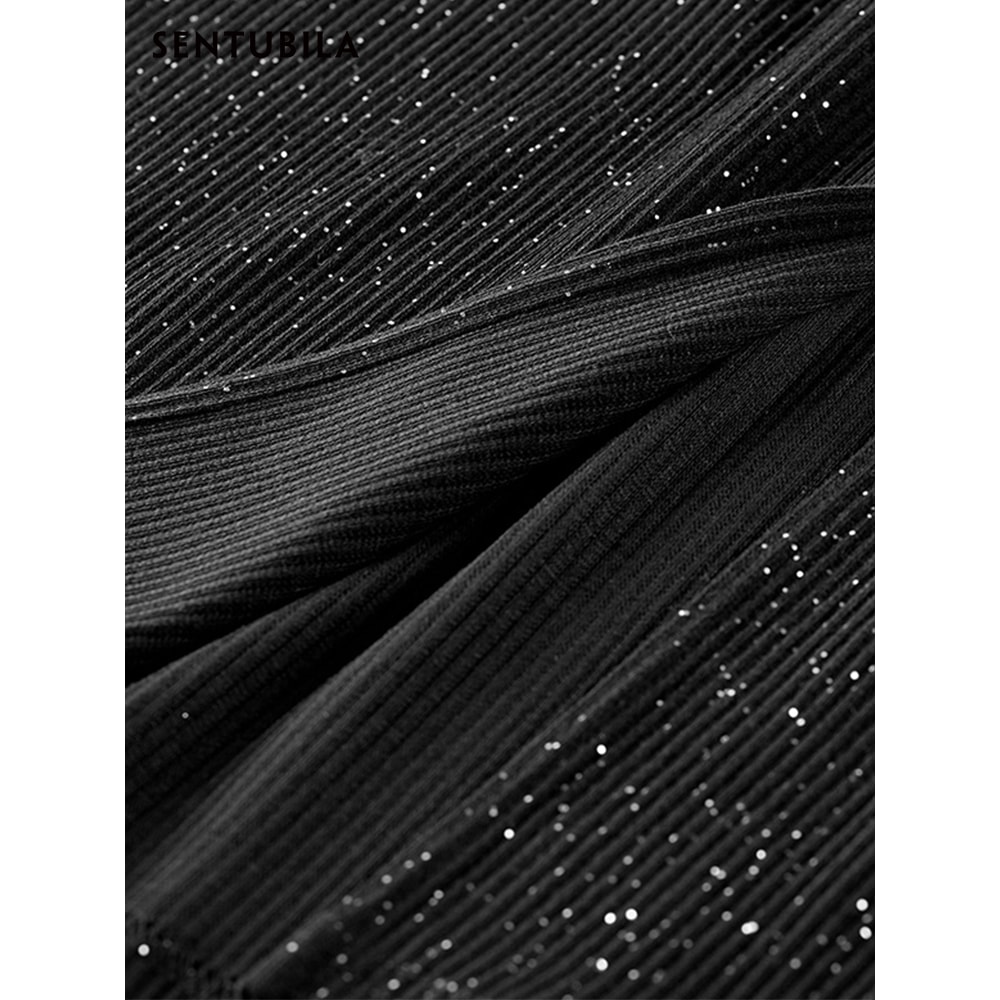Black Sequin Bodycon Dress For Women Autumn Elegant Lady Sexy Split Knitted Birthday Dress Luxury E 5