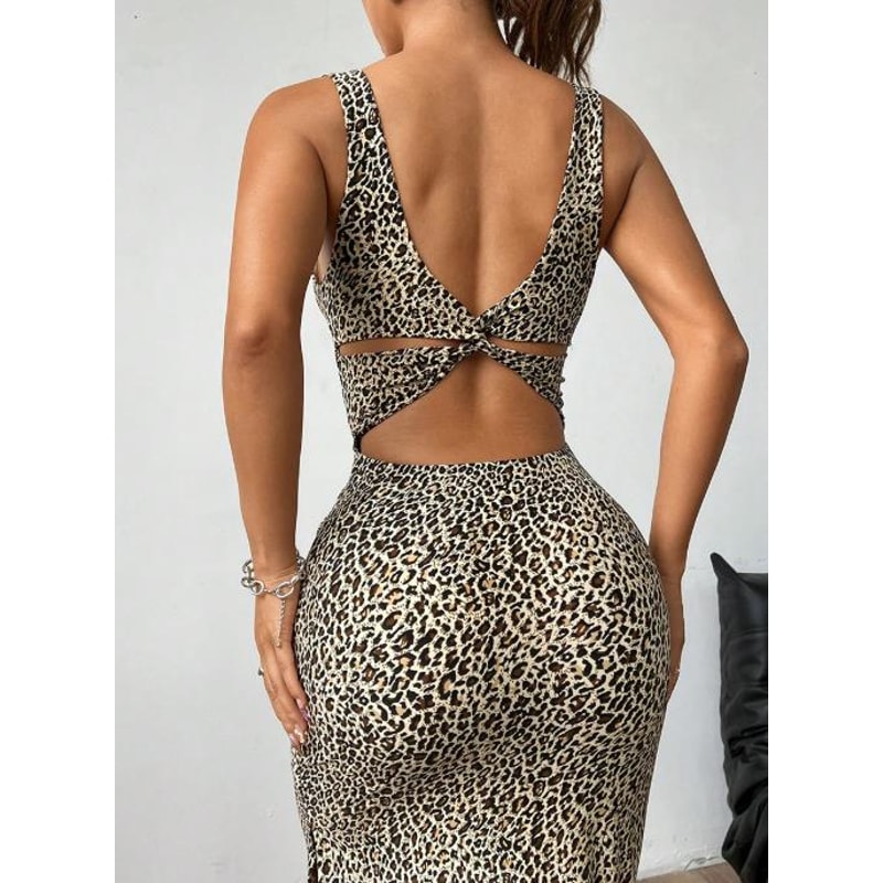 Sexy Midi Dress Woman Summer Dress Spicy Girl Sexy Leopard Print UNeck Camisole Dress Tight Fit Bod 2