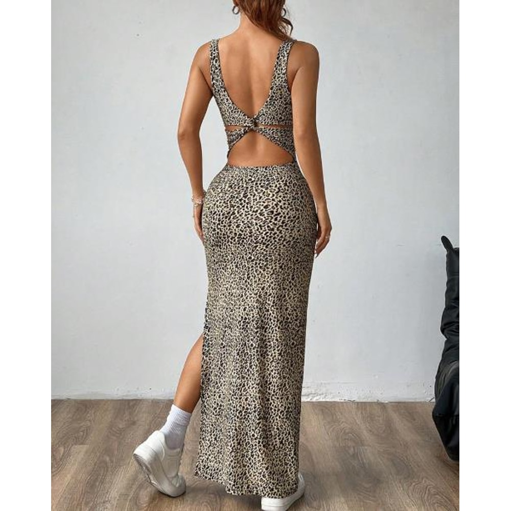 Sexy Midi Dress Woman Summer Dress Spicy Girl Sexy Leopard Print UNeck Camisole Dress Tight Fit Bod 4