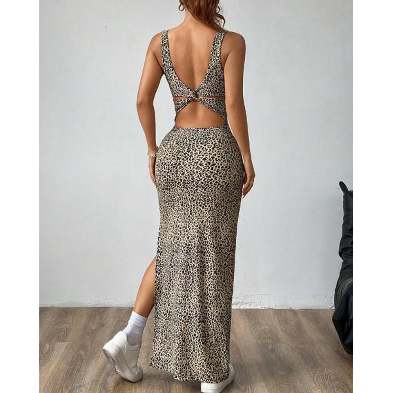 Sexy Midi Dress Woman Summer Dress Spicy Girl Sexy Leopard Print UNeck Camisole Dress Tight Fit Bod 4