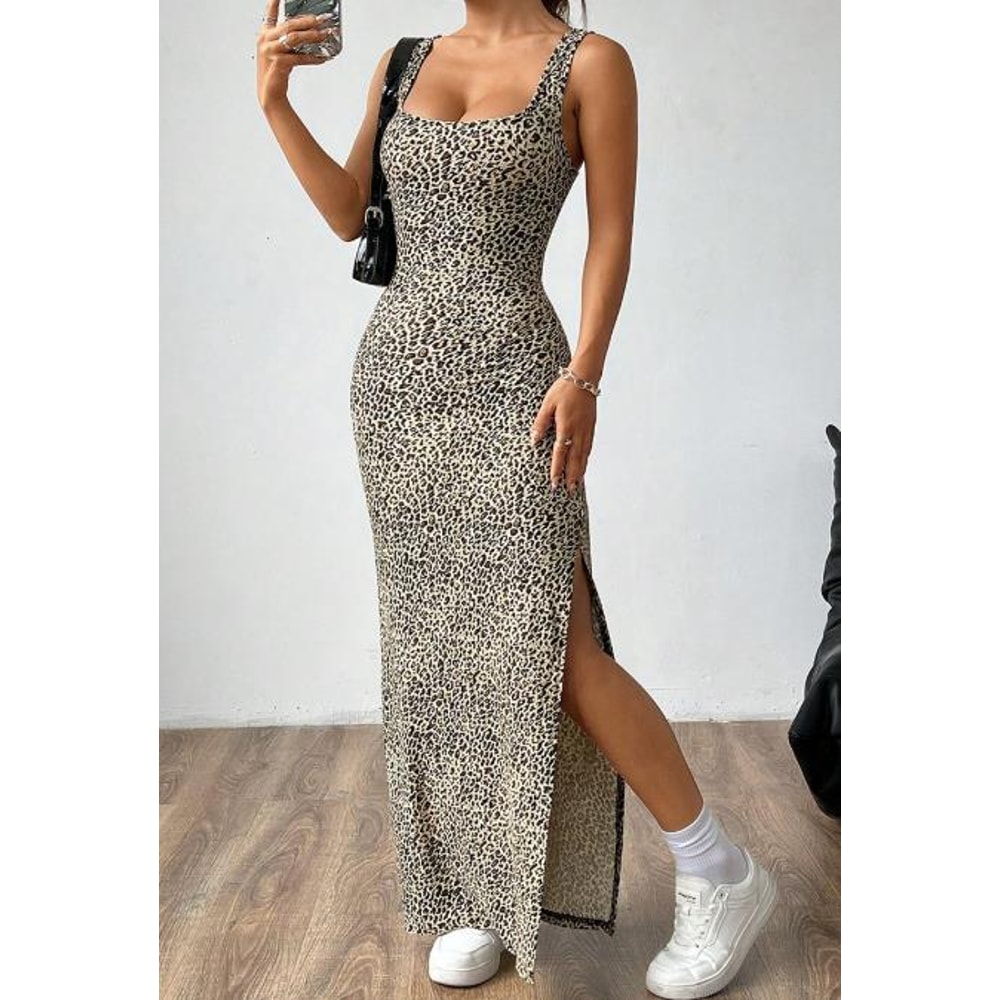 Sexy Midi Dress Woman Summer Dress Spicy Girl Sexy Leopard Print UNeck Camisole Dress Tight Fit Bod 5