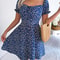 Women Casual Square Neck Flare Short Sleeve Floral Dress, Elegant A-Line Spring Summer Dress for Fashionable Women