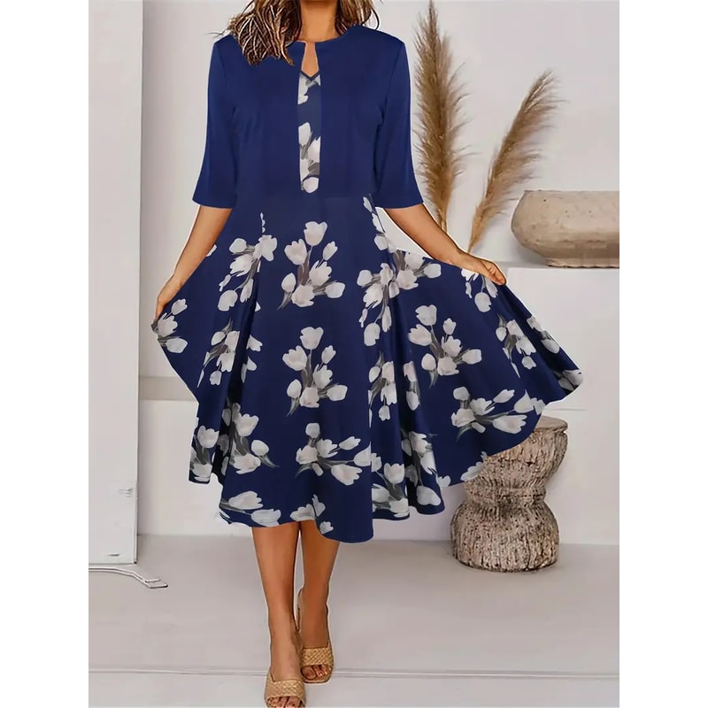 Autumn New Womens Long Dress TwoPiece Set Floral Print Round Neck Dress Coat For Women 15