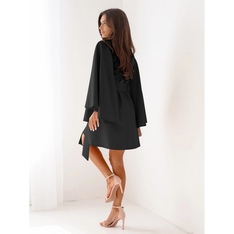 Womens Mini Dress, Empire Waist Dress, Elegant Flare Cuff Sleeve, Fall Dress, Long Sleeve Crew Neck, Regular Fit, Pure