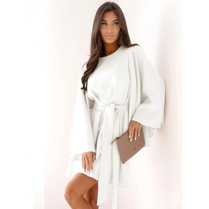 Womens Mini Dress, Empire Waist Dress, Elegant Flare Cuff Sleeve, Fall Dress, Long Sleeve Crew Neck, Regular Fit, Pure