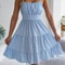 Casual Vacation Ruffled Camisole Dress, Spring Summer Women's Solid Dresses, Valentine's Day Pink Blue Woman Clothing
