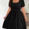 Square Neck Polka Dot Belted Dress, Women's Elegant Retro Puff Sleeve, High Waist Summer A-line Big Swing Dresses