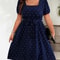 Square Neck Polka Dot Belted Dress, Women's Elegant Retro Puff Sleeve, High Waist Summer A-line Big Swing Dresses