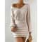 Women's Autumn Winter Knitted Sweater Mini Dress, Female Casual Solid Wrap V-neck, Long Sleeve Warm Bodycon Short Dresse