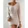 Women's Autumn Winter Knitted Sweater Mini Dress, Female Casual Solid Wrap V-neck, Long Sleeve Warm Bodycon Short Dresse