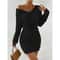 Women's Autumn Winter Knitted Sweater Mini Dress, Female Casual Solid Wrap V-neck, Long Sleeve Warm Bodycon Short Dresse