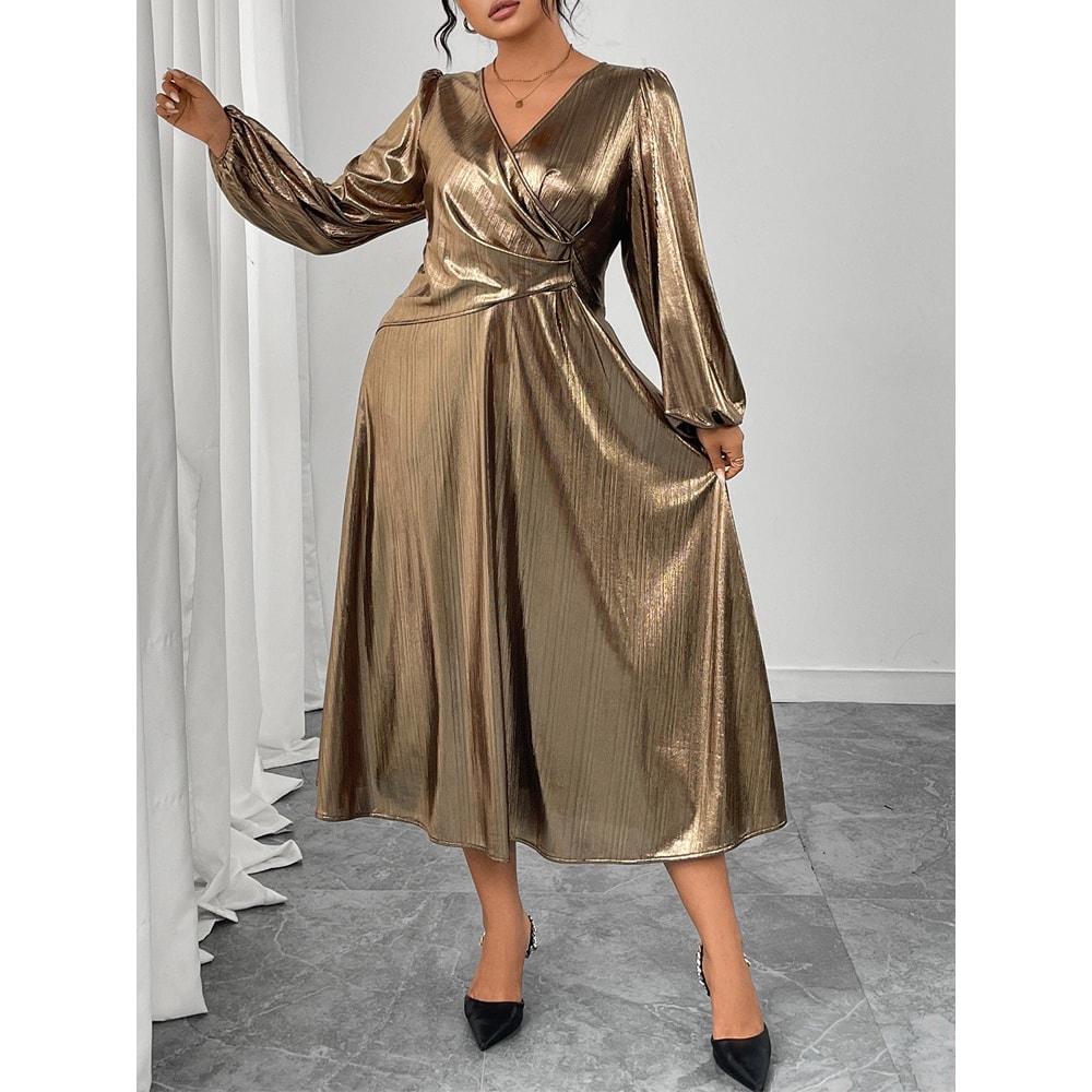 Surplice Neck Long Sleeve Elegant Party ALine Dress Autumn New Womens High Waist Slim Maxi Long Dre 2