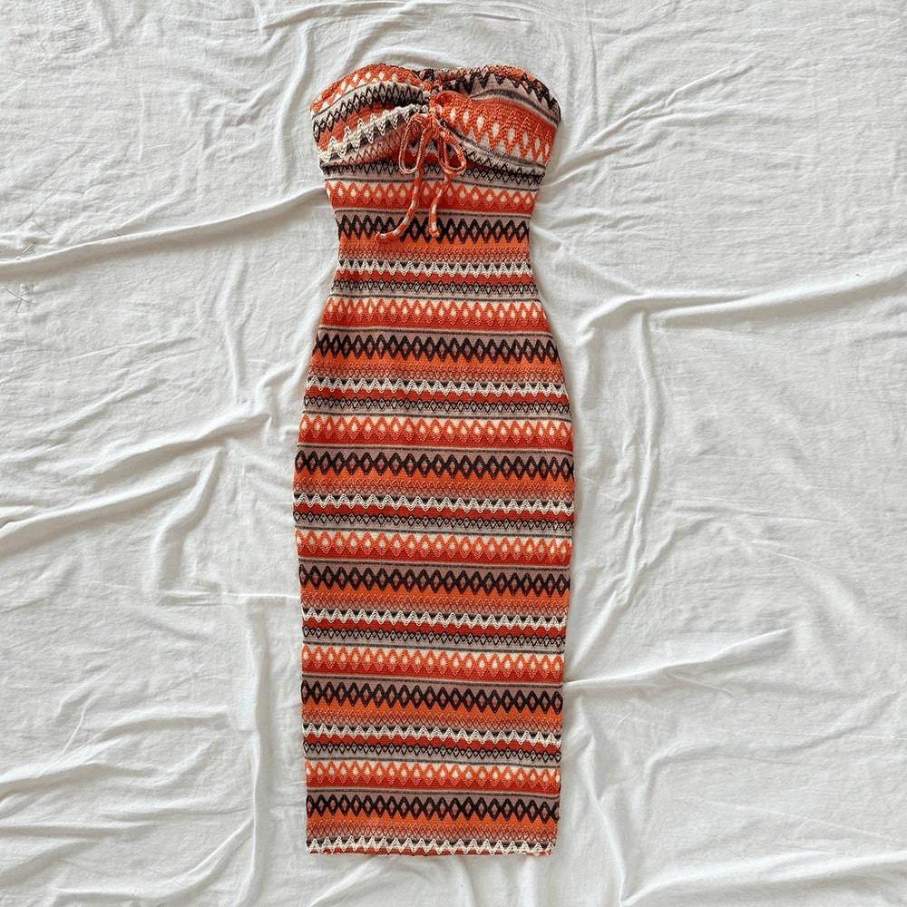 Women's Casual Sexy Bow Wrap Chest Patchwork Slim Dress, Striped Slit Design, Stylish Comfort