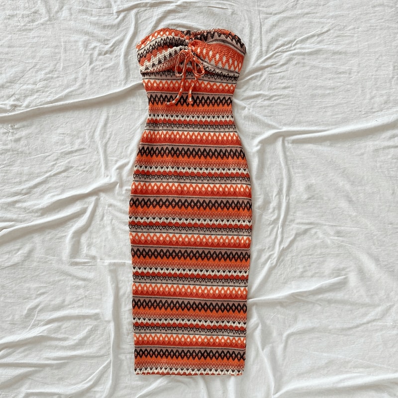 Women's Casual Sexy Bow Wrap Chest Patchwork Slim Dress, Striped Slit Design, Stylish Comfort