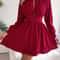 Women Autumn Casual Hollow Out Long Sleeve A Line Dress, Black Red White Elegant Woman Dresses for Fall Style