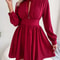 Women Autumn Casual Hollow Out Long Sleeve A Line Dress, Black Red White Elegant Woman Dresses for Fall Style