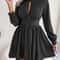 Women Autumn Casual Hollow Out Long Sleeve A Line Dress, Black Red White Elegant Woman Dresses for Fall Style
