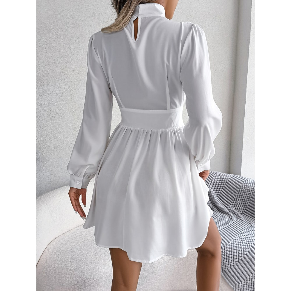 Women Autumn Casual Hollow Out Long Sleeve A Line Dress, Black Red White Elegant Woman Dresses for Fall Style