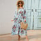 Women Maxi Dresses Bohemian Casual, Full Sleeve High Waist Beach Woman Chiffon Floral Long Dress