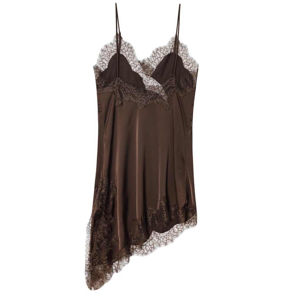 Slip Dress Summer Evening Womens Dresses Lace Asymmetric Mini Brown Sleeveless Backless 1