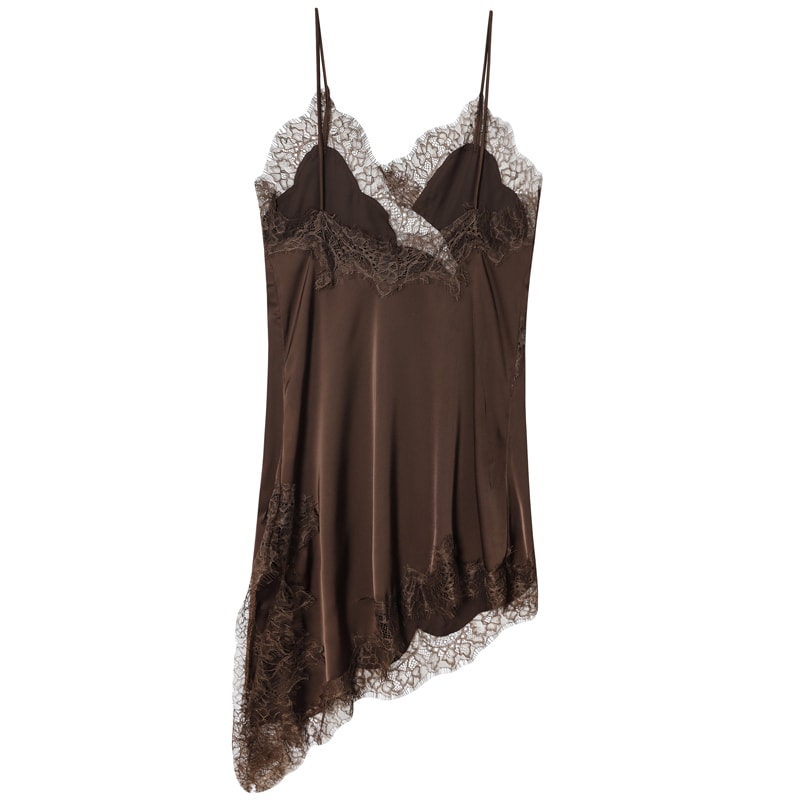 Slip Dress Summer Evening Womens Dresses Lace Asymmetric Mini Brown Sleeveless Backless 1