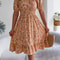 Floral Print Short Sleeved Square Neck Dress, Spring and Summer Elegant Women's Ruffled Edge Dress