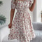 Floral Print Short Sleeved Square Neck Dress, Spring and Summer Elegant Women's Ruffled Edge Dress