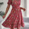 Floral Print Short Sleeved Square Neck Dress, Spring and Summer Elegant Women's Ruffled Edge Dress