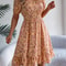 Floral Print Short Sleeved Square Neck Dress, Spring and Summer Elegant Women's Ruffled Edge Dress