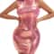 Womens Nightclub See Through Gold Stamped Tight Dress Fashionable High Collar Sleeveless Mini Party 3