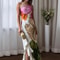 Floral Print Slim Long Dress Female Chic, Single Shoulder Backless Party Dress with Side Zipper