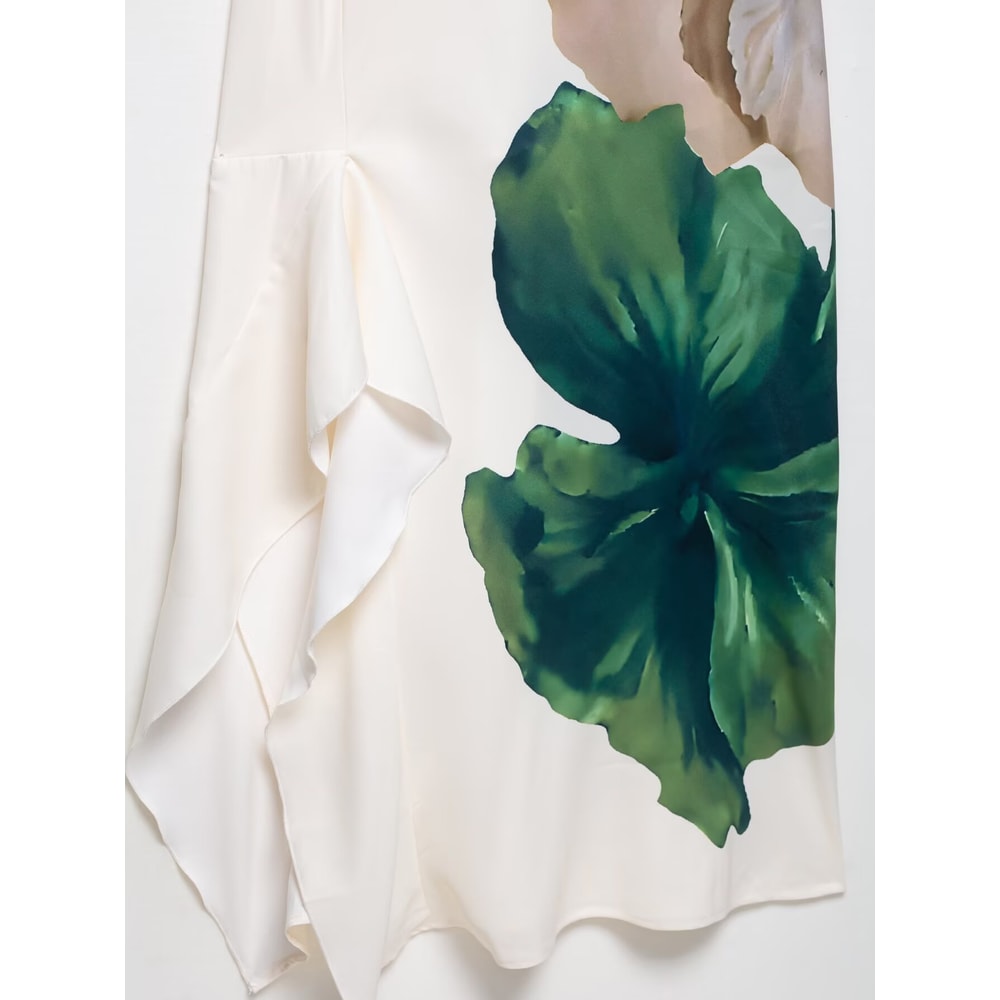 Floral Print Slim Long Dress Female Chic, Single Shoulder Backless Party Dress with Side Zipper