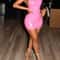 Pink neck hanging sexy backless dress, women's tight fitting hip hugging slim fit mini skirt PU dress