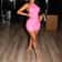 Pink neck hanging sexy backless dress, women's tight fitting hip hugging slim fit mini skirt PU dress