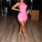Pink neck hanging sexy backless dress, women's tight fitting hip hugging slim fit mini skirt PU dress