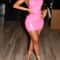 Pink neck hanging sexy backless dress, women's tight fitting hip hugging slim fit mini skirt PU dress