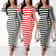 Casual Women Dress Summer Striped Bodycon Midi Dress, Slash Neck Lace Up Three Quarter Pencil Dress