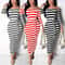 Casual Women Dress Summer Striped Bodycon Midi Dress, Slash Neck Lace Up Three Quarter Pencil Dress