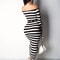 Casual Women Dress Summer Striped Bodycon Midi Dress, Slash Neck Lace Up Three Quarter Pencil Dress