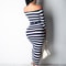 Casual Women Dress Summer Striped Bodycon Midi Dress, Slash Neck Lace Up Three Quarter Pencil Dress