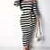 Casual Women Dress Summer Striped Bodycon Midi Dress, Slash Neck Lace Up Three Quarter Pencil Dress