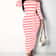 Casual Women Dress Summer Striped Bodycon Midi Dress, Slash Neck Lace Up Three Quarter Pencil Dress