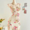 Figure Hugging Mesh Floral Print Halter Dress, Stylish Elegant Womens Party Wear