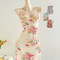 Figure Hugging Mesh Floral Print Halter Dress, Stylish Elegant Womens Party Wear