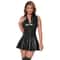 Women PVC Patent Leather Pleated Dress, Ultra Short Nightclub Party Gown, Sleeveless Slim Fit Zipper Dress