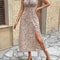 Womens Sexy Halter Printed Mid Length Dress, Summer Office Minimalist Ladylike Look