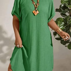 solid color large-size dress for women, summer new short-sleeved casual everyday wear