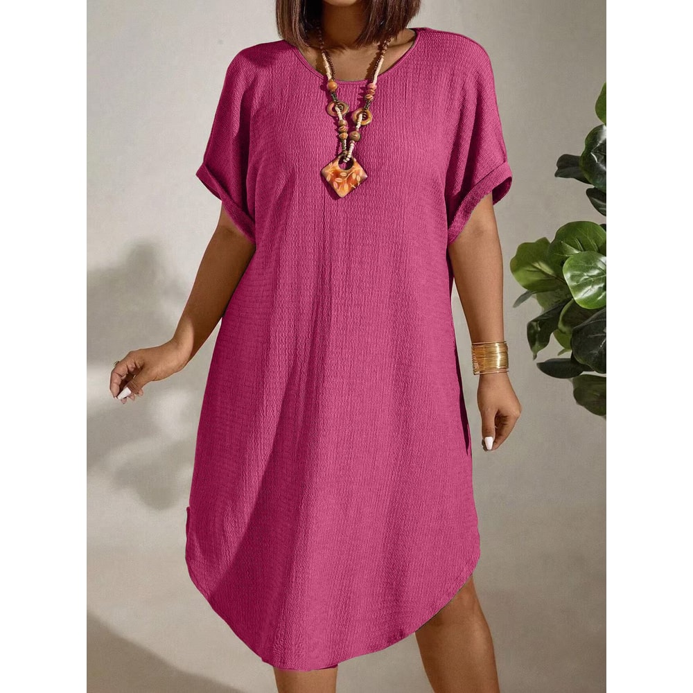 Solid Color Large-Size Dress for Women, Summer New Short-Sleeved Casual Everyday Wear