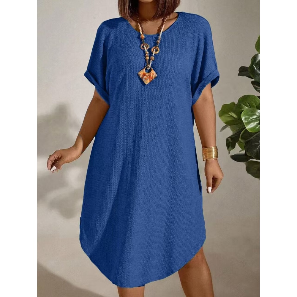Solid Color Large-Size Dress for Women, Summer New Short-Sleeved Casual Everyday Wear