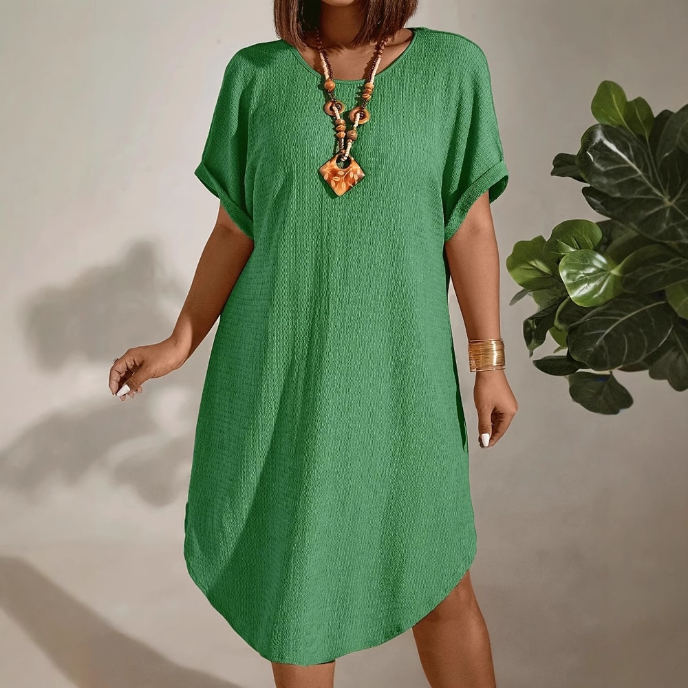 Solid Color Large-Size Dress for Women, Summer New Short-Sleeved Casual Everyday Wear